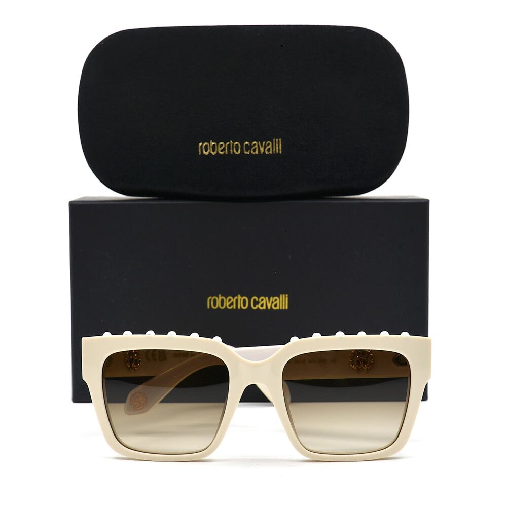 NEW ROBERTO CAVALLI SRC040S 09X7 IVORY BROWN LENS AUTHENTIC SUNGLASSES